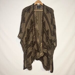 Polo Ralph Lauren Geometric Brown Silk and Linen Blend Open Front Cardigan Sz S